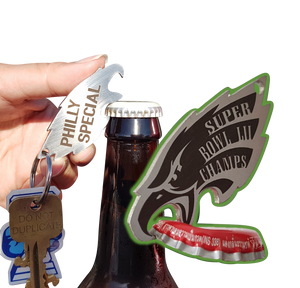 Philadelphia Eagles Stainless/Titanium Bottle Opener PHILLY SPECIAL SB LII CHAMPS!