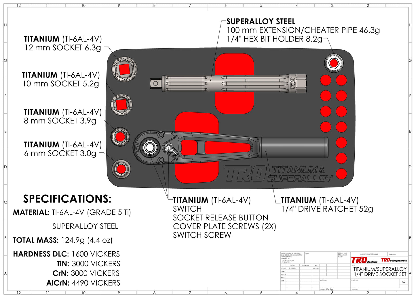 1/4" Dr. Titanium & Superalloy Ratchet + Socket Set (PREORDER)