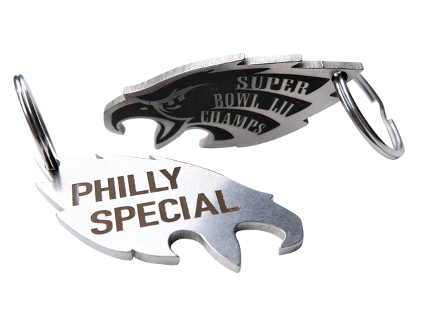 Cargue la imagen en el visor de la galería, Philadelphia Eagles Stainless/Titanium Bottle Opener PHILLY SPECIAL SB LII CHAMPS!
