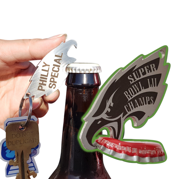 Muat gambar ke penampil Galeri, Philadelphia Eagles Stainless/Titanium Bottle Opener PHILLY SPECIAL SB LII CHAMPS!
